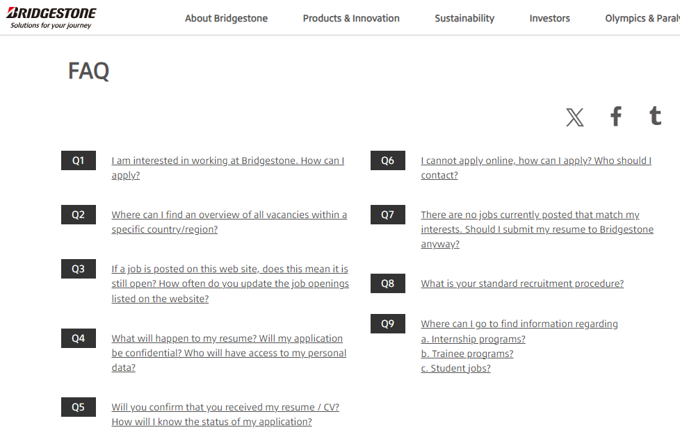 Bridgestone Careers FAQs